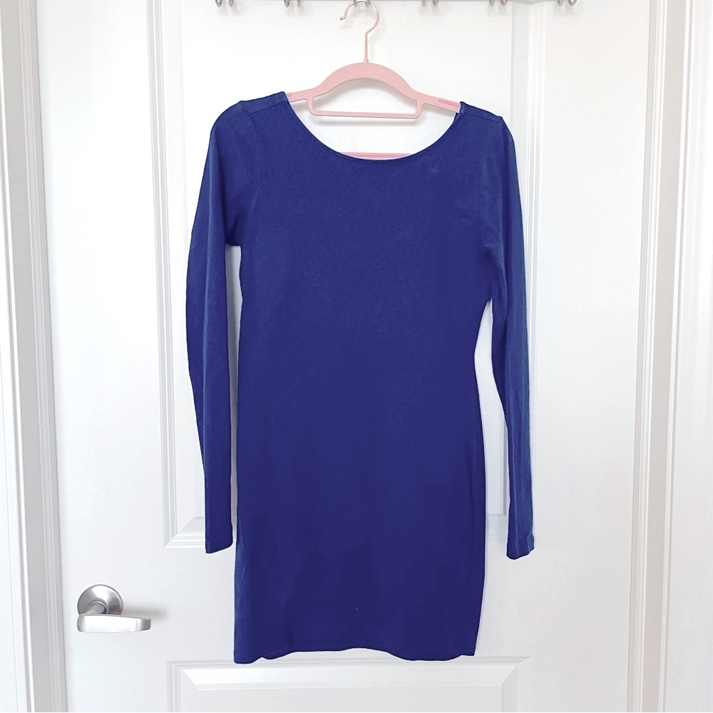 Forever 21 Women’s Long Sleeve Bodycon Mini Blue Dress Sz Medium